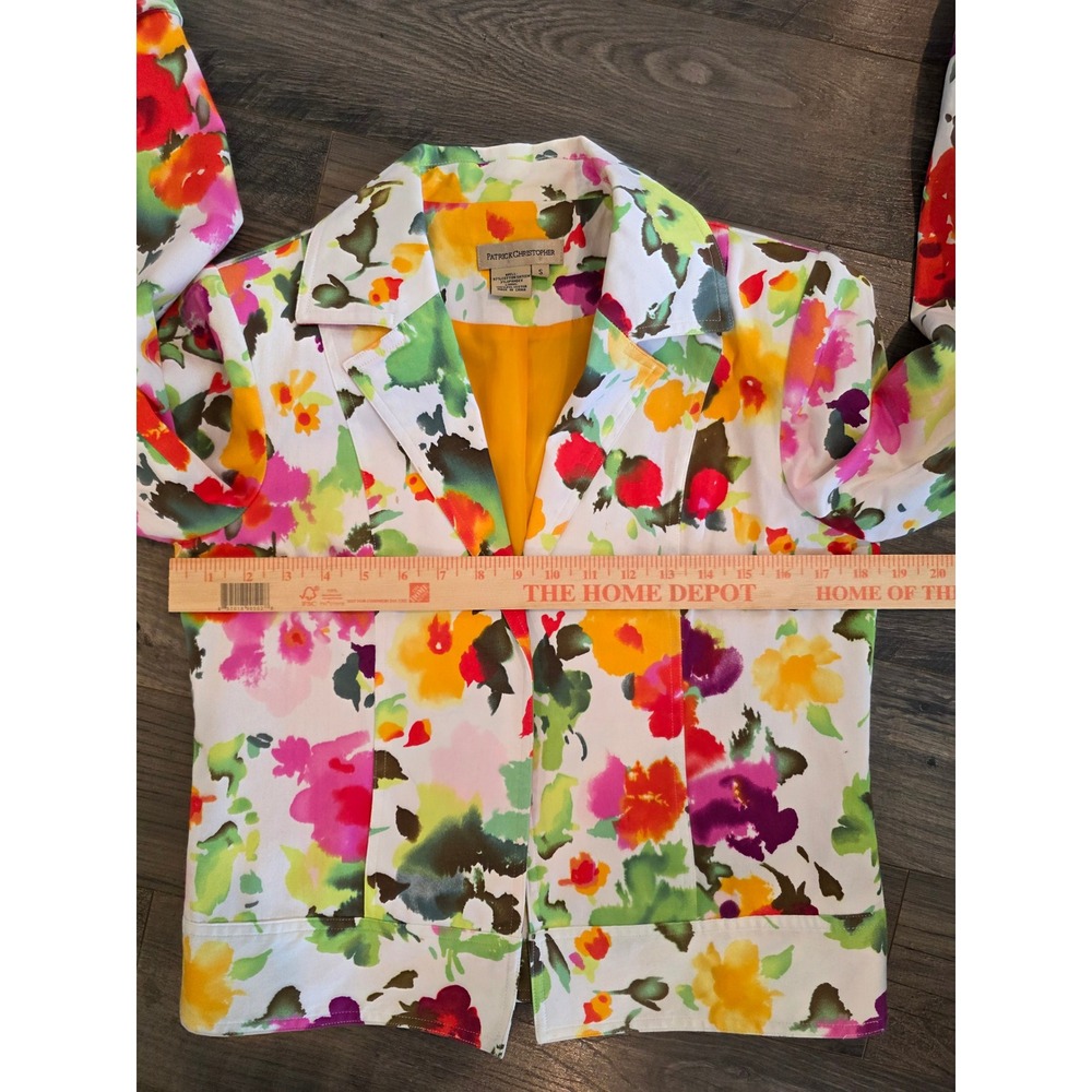Women's sz S Patrick Christopher Floral Cotton Sateen Blazer White Yellow Pink - Picture 4 of 10